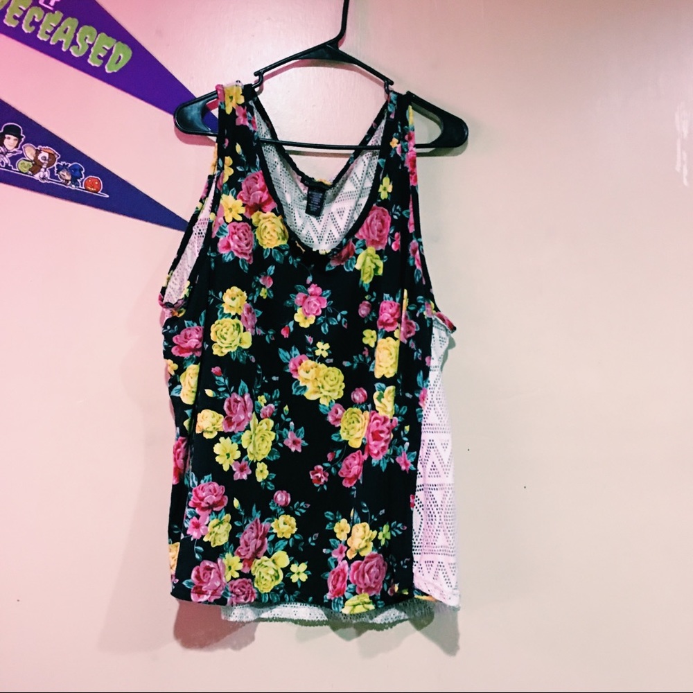 Floral/mesh tank top